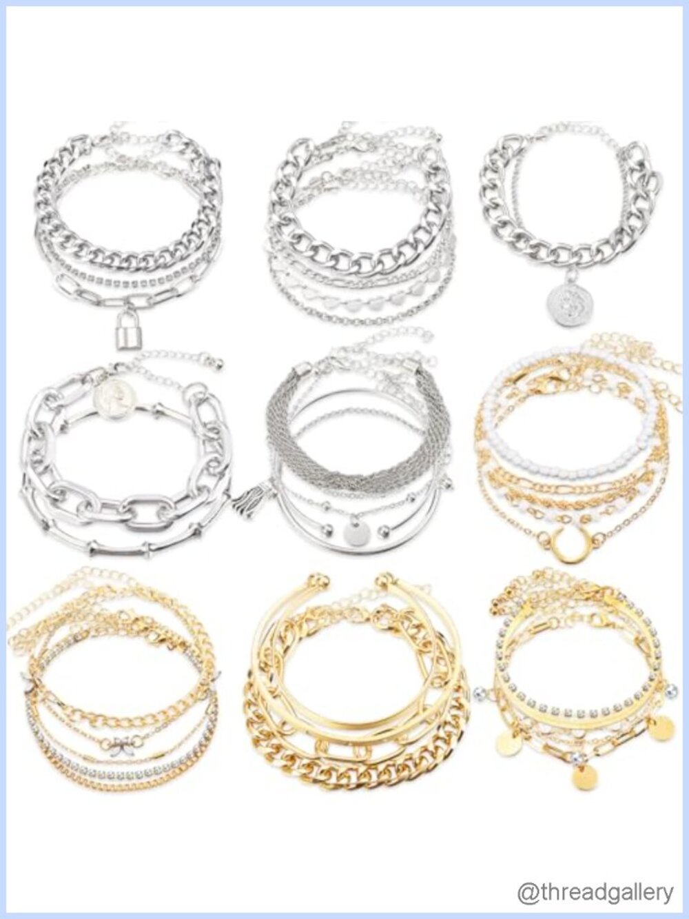 Boho Stackable Bracelet Set 33 Piece Gold Silver 14K Plated Alloy Women